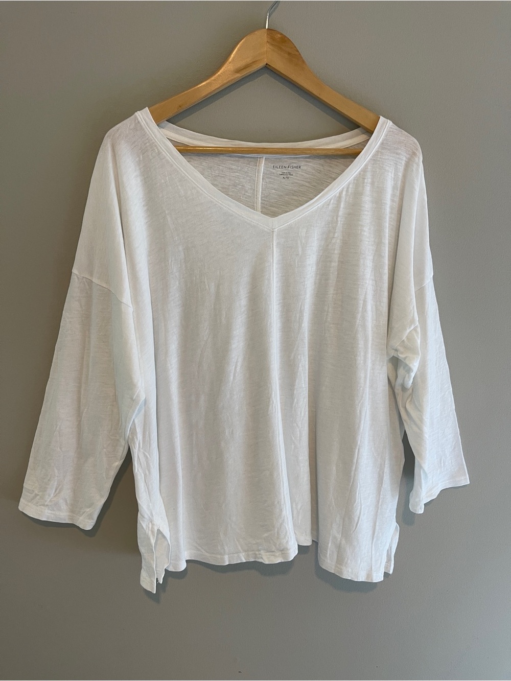 Eileen Fisher White 100% Organic Cotton V-Neck Lightweight Basic T-Shirt Size XL